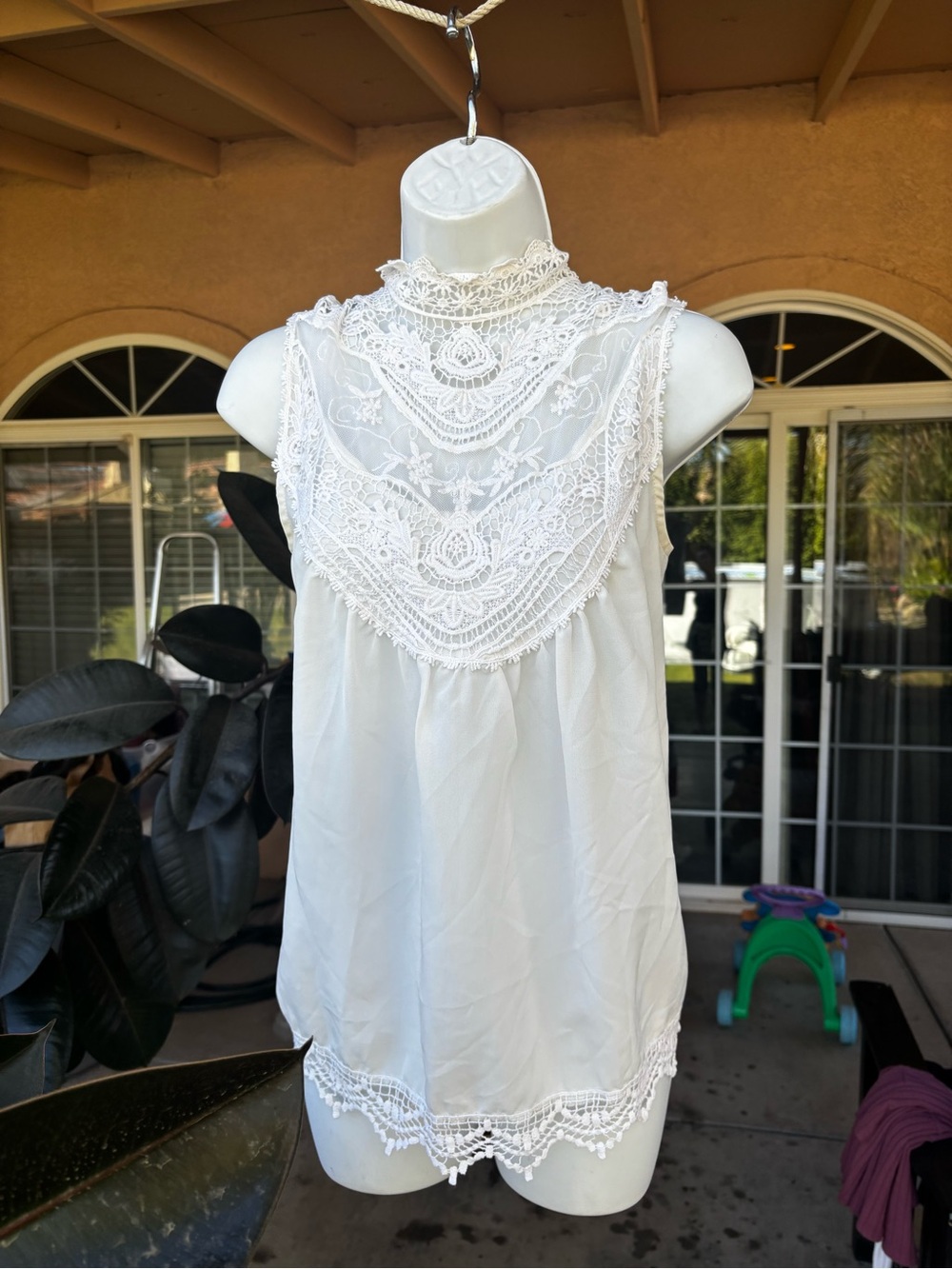 American Rag Ivory Lace-Trim Sleeveless Blouse